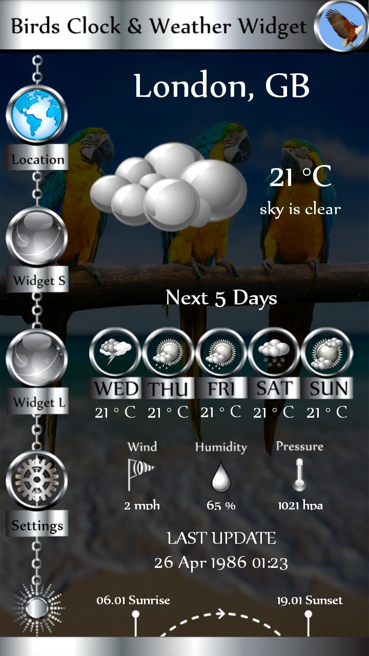 Birds Clock & Weather Widget