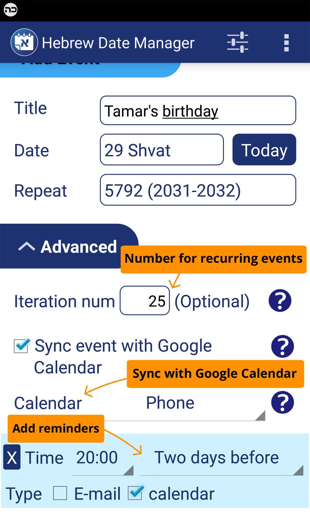 Hebrew Date Manager