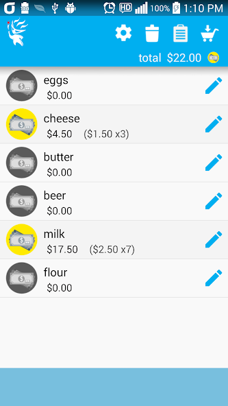 shopping list calculator