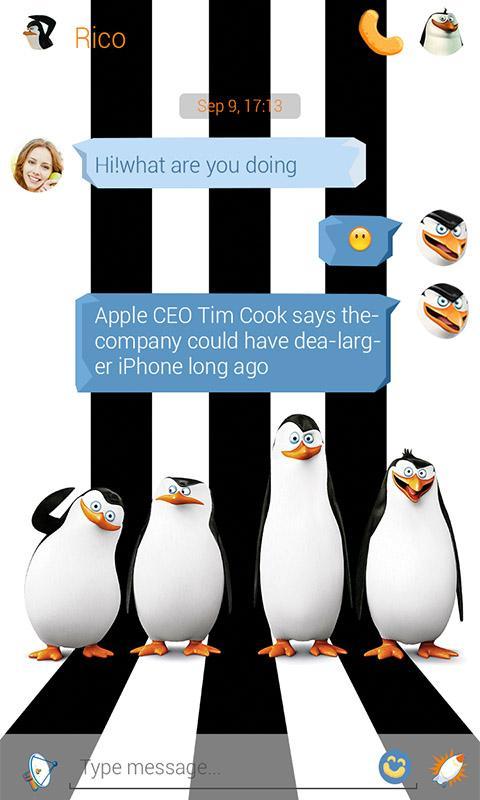 GO SMS PENGUINS THEME