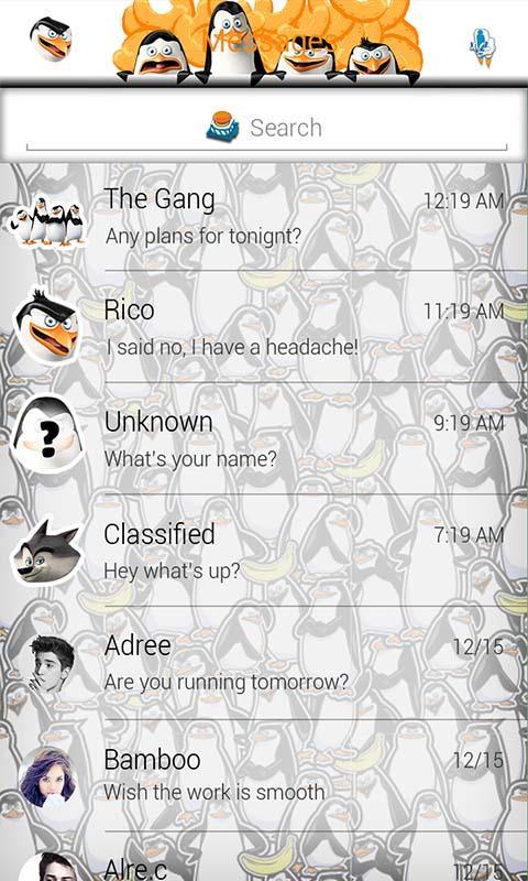 GO SMS PENGUINS THEME