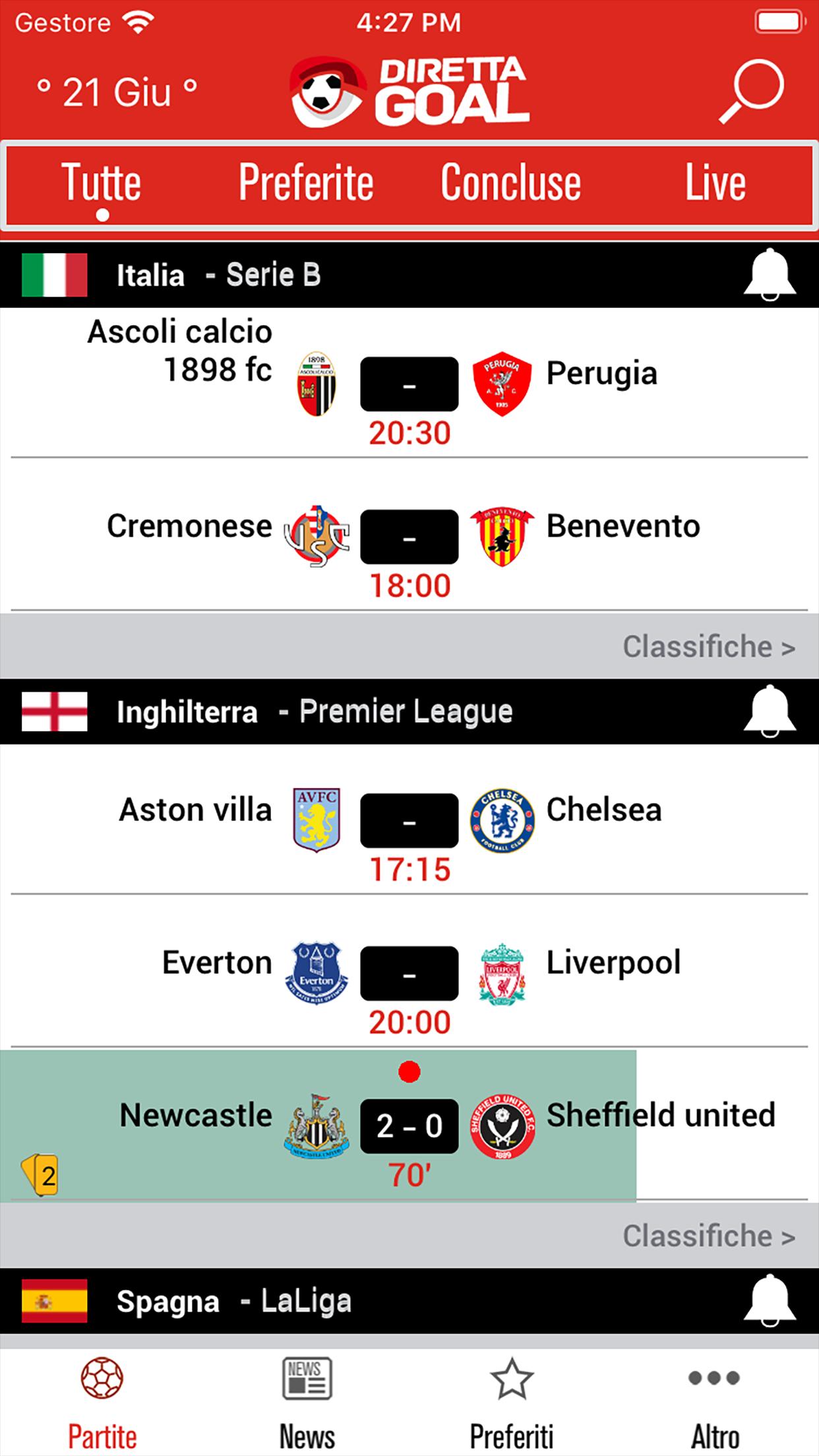 Diretta Goal Livescore - Diret