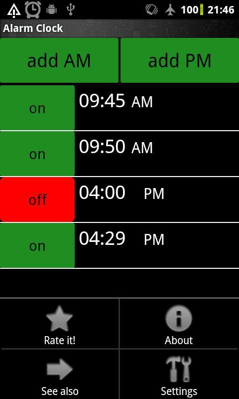 Alarm Clock WHEEL LIST am pm