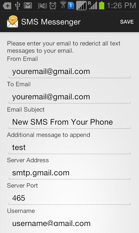 Forward SMS to Email via SMTP