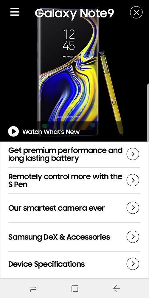 Experience app for Galaxy Note9