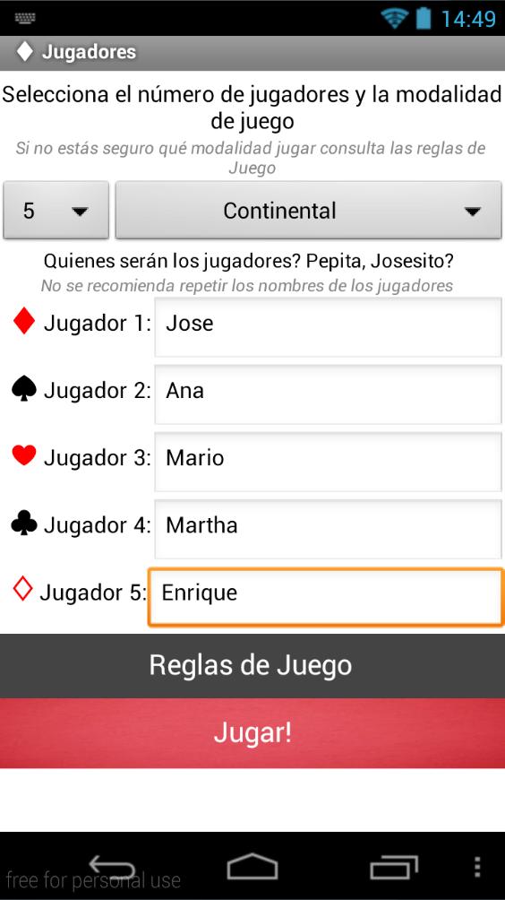 Naippe - Puntajes Continental