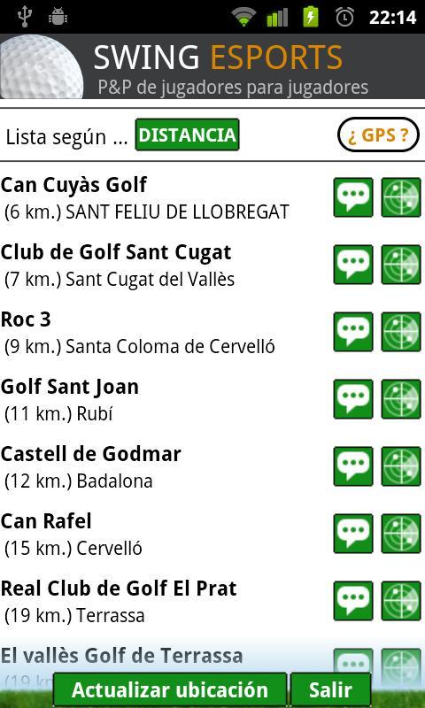 swing golf, campos y asistente
